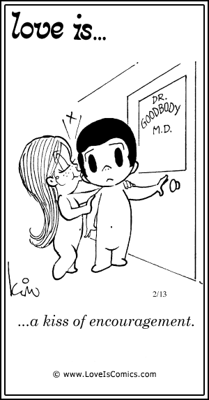 Love Is... a kiss of encouragement.